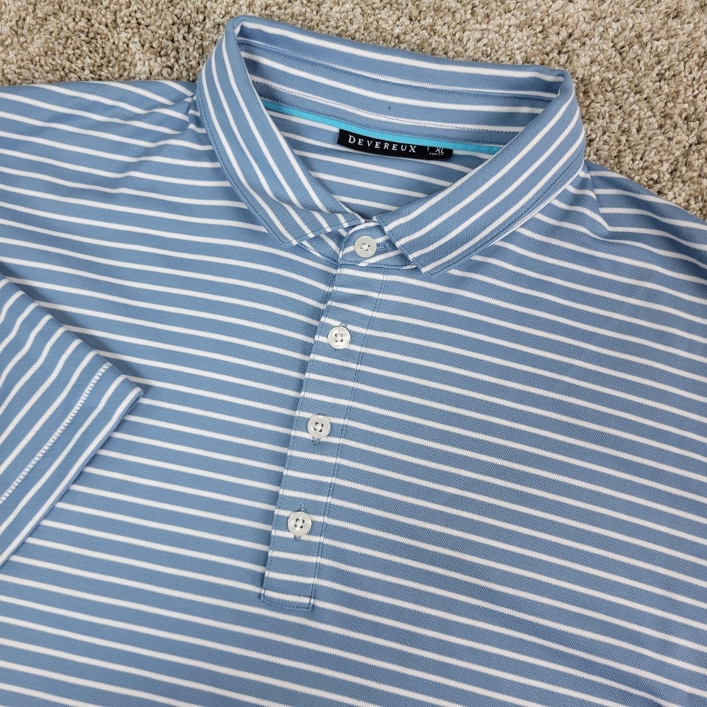 Devereux Mens XL Blue‎ White Striped Performance Stretch Golf Polo Short Sleeve
